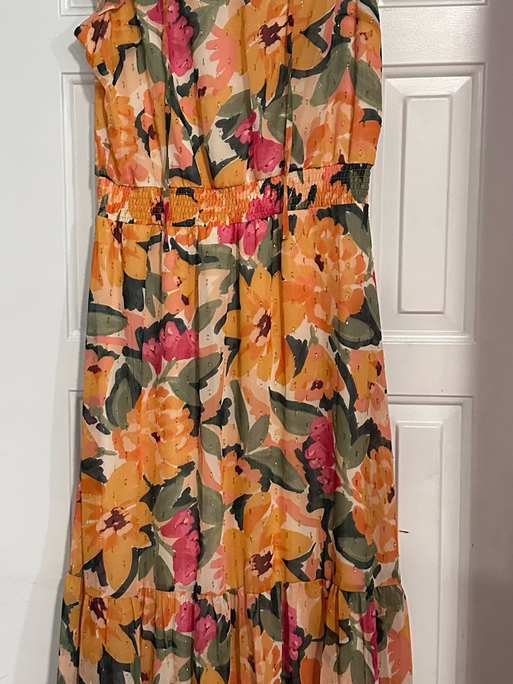 MSK Floral Maxi Dress in Mustard, Pink & Olive